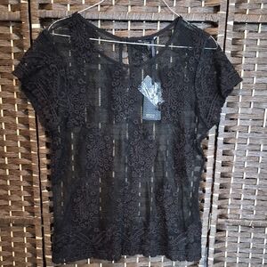 Guess Black Sheer Lace Top